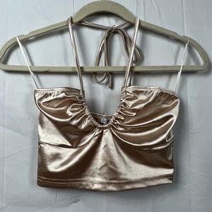 Satin Cropped Halter Top XS